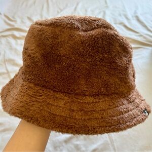 Hollister Sherpa Bucket Hat Brown Teddy Fleece Faux Fur One Size NWT